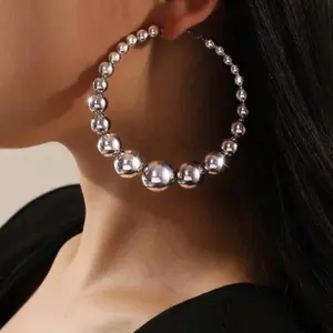 Beaded Silver Boho Hoops Earrings