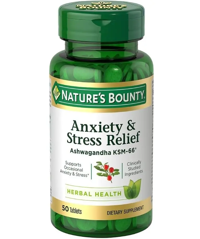 Nature's Bounty Stress Relief Ashwagandha KSM 66 Tablets, Mood Support, 50 Count