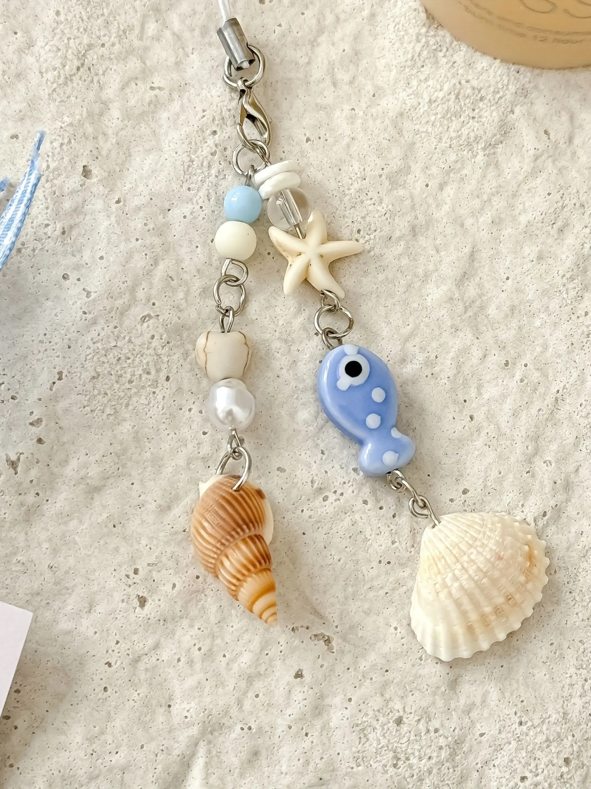 Shell Starfish Phone Chain, Cell Phone Charm, Earphone Bag Clip, Camera Photo Holder, Keychain Accessory, Stylish and Functional, All Seasons