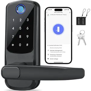 Keyless Entry Door Lock with Handle, Built-in WiFi Deadbolt, Smart Fingerprint Security Lock for Front Door, Support Doorbell Call and APP Unlock, Easy Installation, Matte Black(Free gift of 1 set of screwdrivers)