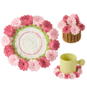 Cute Flower Crochet Coasters – Handmade Bouquet & Plant Pot Design, Soft Decorative Drink Coasters for Table & Home, Multiple Styles