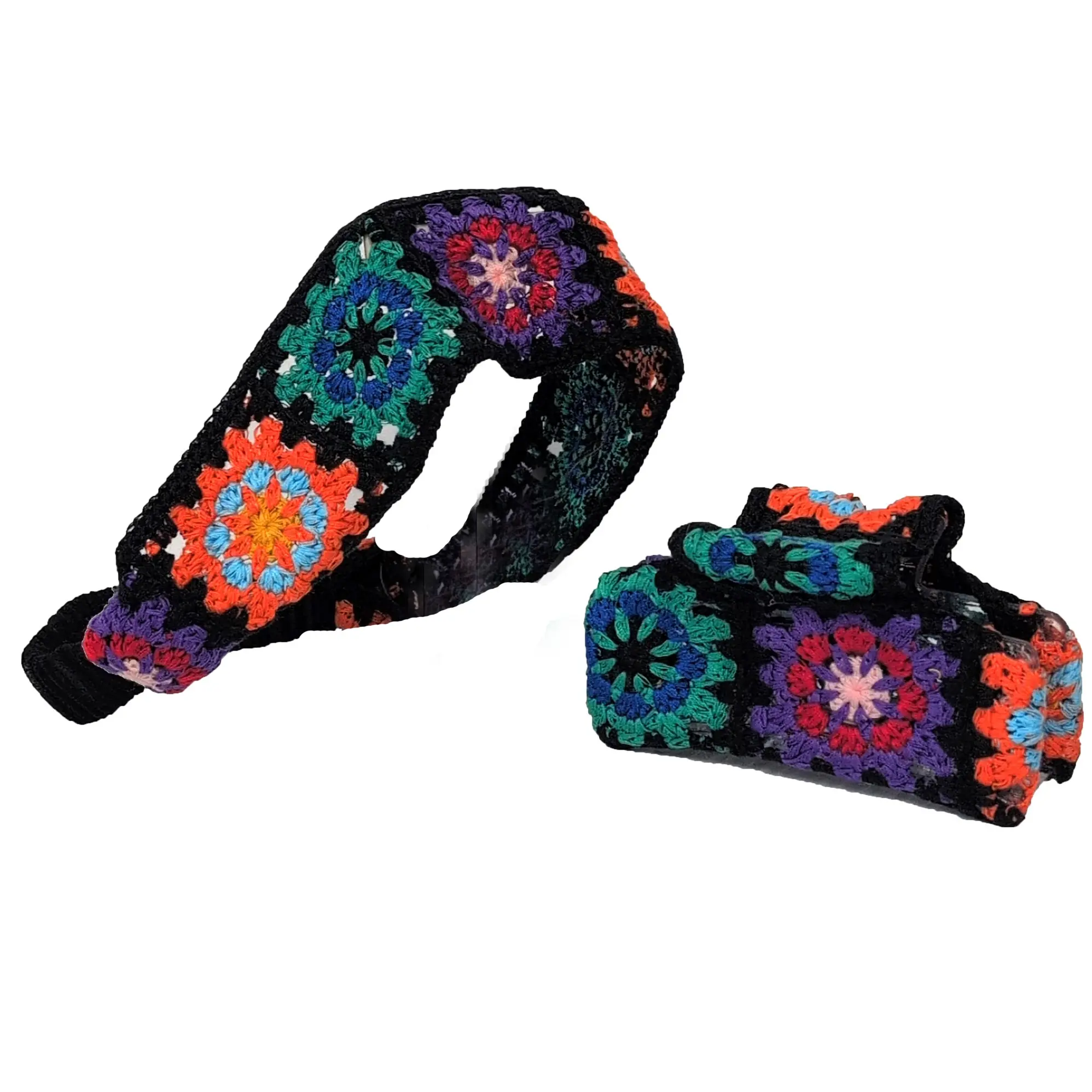 Fashion Culture Women's Polyester Granny Square Crochet Set - Boho Bandeau Headband, Hair Claw Clip, Crochet Flower, Geometric Design, Vibrant Multicolor, Stretch Fit for Boho Outfits, Casual Use, Boho Bandeau Headbands