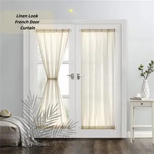 curtain bedroom drape Elegant Beige Sheer Curtains for French Doors - Soft Light & Airy Privacy with Tiebacks langsir bidai blackout sheer Ring brocade blind langsir hook rod gradient cabinet
