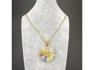 Sunflower Smiley Face Necklace Takashi Murakami Inspirational Badge Brooch(Spinning,Gold Color)