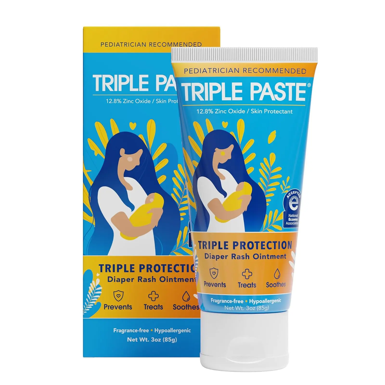 Triple Paste Baby Diaper Rash Cream - Zinc Oxide Ointment, 3 oz