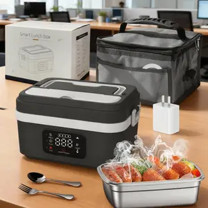 Premium Smart Heating Bag Electric Food Warmer Portable Rechargeable Large Capacity with Timer Auto Keep Warm for Office School Camping Outdoor Reusable Wheat Straw Snack Containers Adult Bento Set Stackable Platter with Fork Spoon Titanium Lunch Box