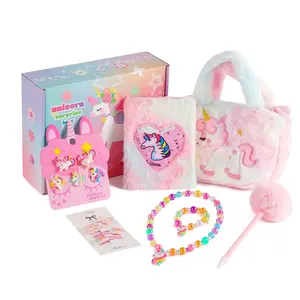 Unicorn Gift Set for Girls – 8-Piece Plush Bag, Notebook, Jewelry & Accessories (Rainbow Pastel)