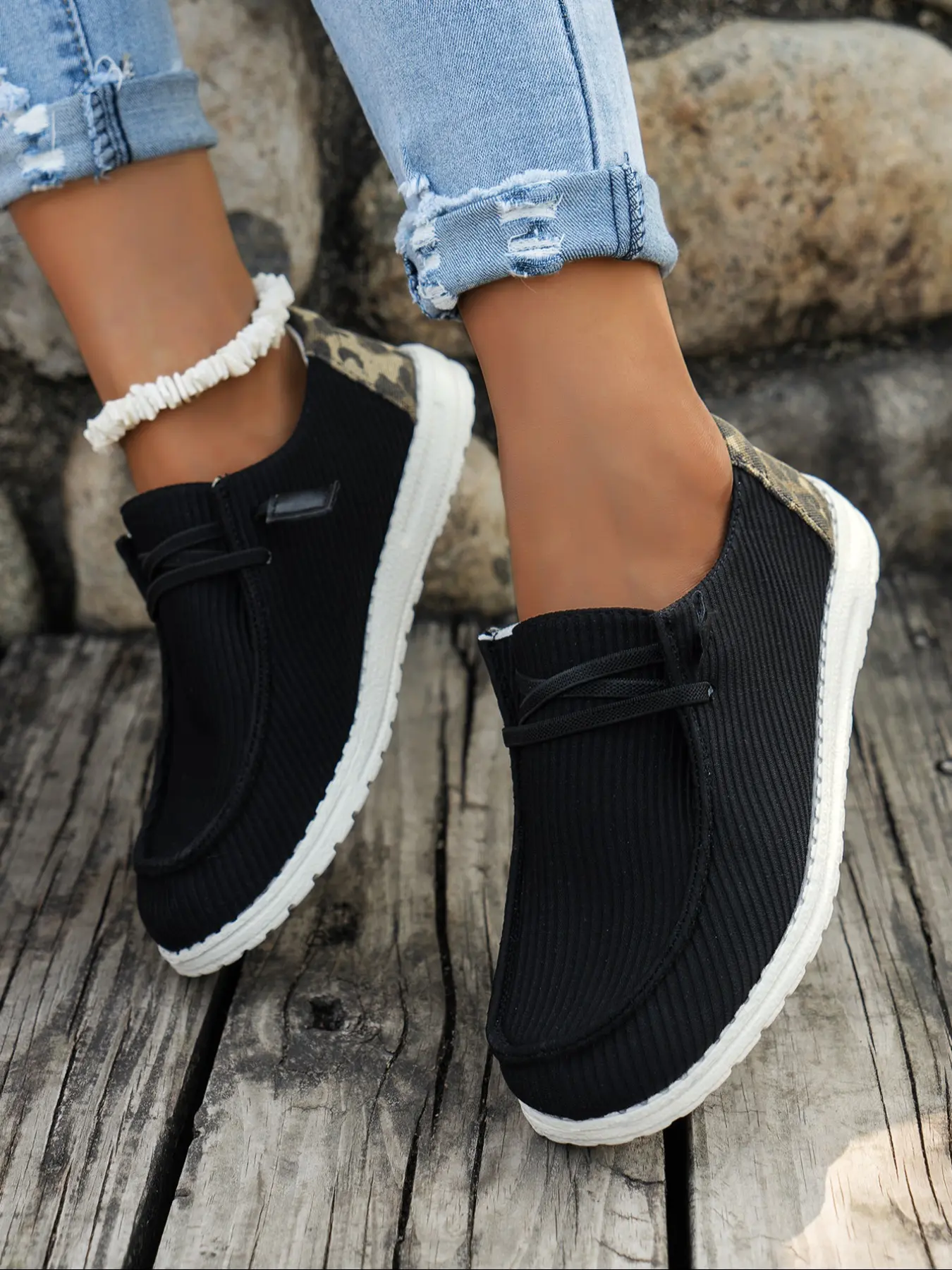 Women's Autumn New Corduroy Animal Print Flat Lace-Up Slip-On Loafers, Comfortable Casual Trendy Flat Lightweight Casual Footwear Shoes for Everyday Wear Loafers Recommendation Lightweight Slip Ons Shoes Flats