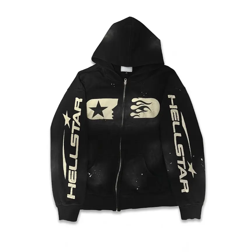 Men's Casual HellStar Classic Black Hoodie Unisex 3D-Printed Zip-Up Hoodie Men's Casual HellStar Classic Black Hoodie Unisex 3D-Printed Zip-Up Hoodie