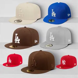 [New]  MLB 59FIFTY Fitted Hat NY Yankees LA Dodgers Black Cap Size 7 1/4, Flat Brim Streetwear Urban Outdoor Style