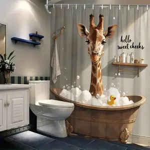 Fantasy giraffe pattern forest shower curtain design, polyester fabric, windows and walls, bathtub, bathroom home decoration shower curtain, universal for all seasons, bathroom decoration curtain, equipped with 12 hooks