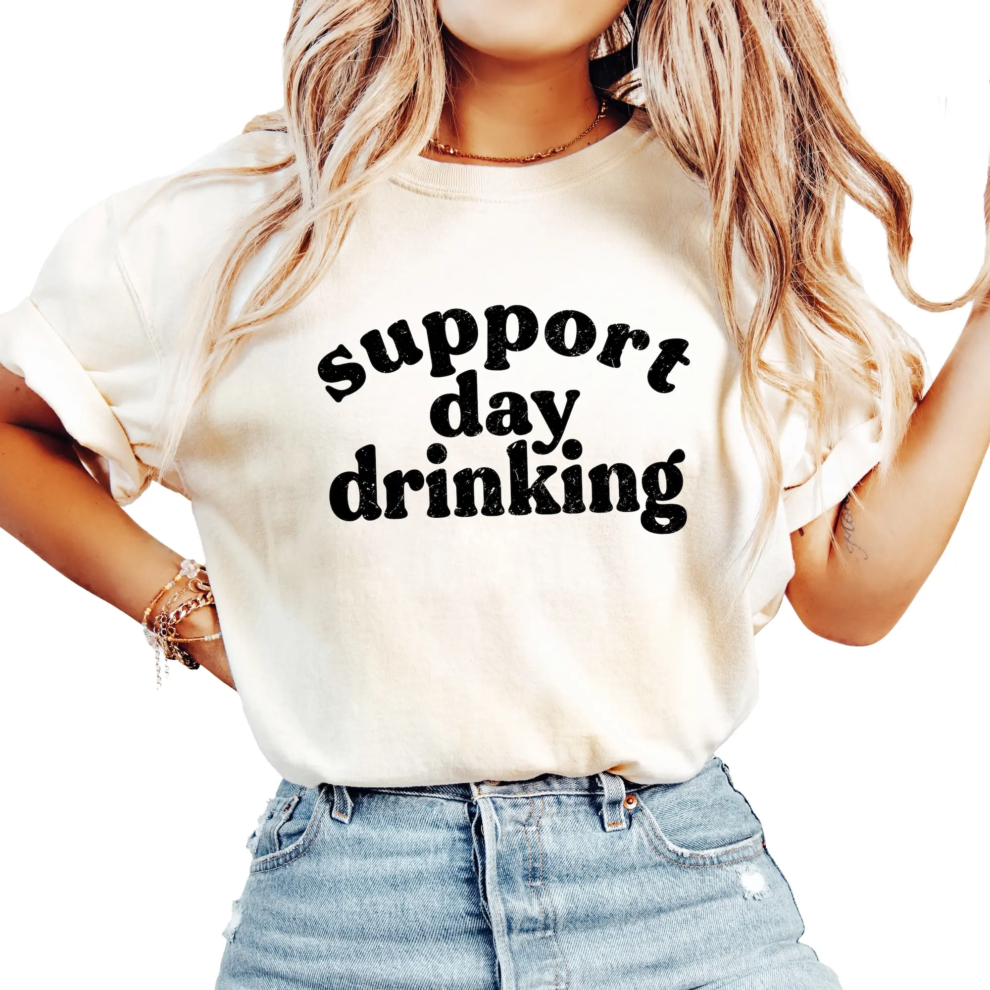 Support Day Drinking T-Shirt - Funny Shirt for Drinker - Vacation Tee - Alcohol Apparel - Trendy Graphic Tee Casual Fit