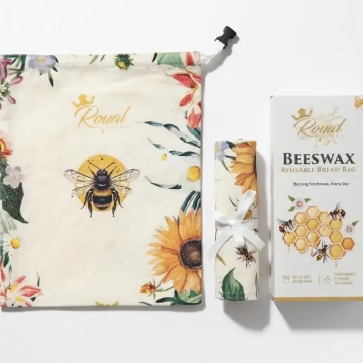 Reusable Beeswax Breads Bag | 2 Pack Organic Sourdough bread bags for homemade bread | Fridge and Freezer friendly Beeswax Lined cotton bag to keep your bread fresh and preserved | 2 XL bread Bags