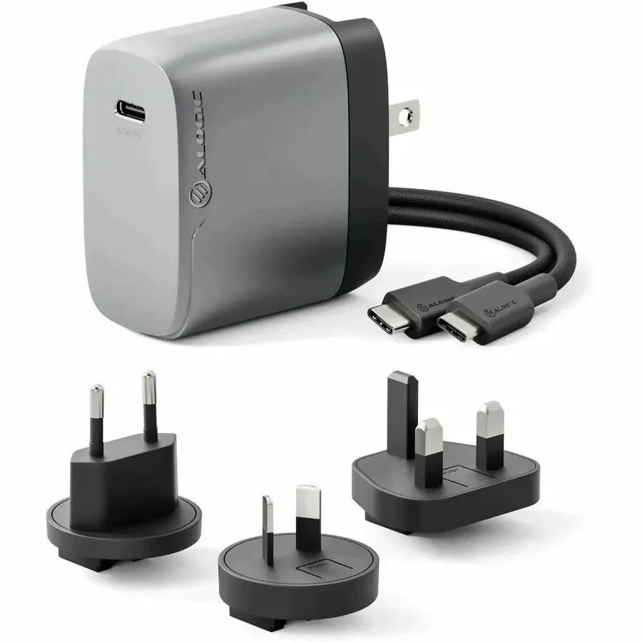 Alogic WCM1X67SGR Rapid Power 67W Multi-Country GaN Wall Adapter - 67W Output, Charging for USB-C Phones