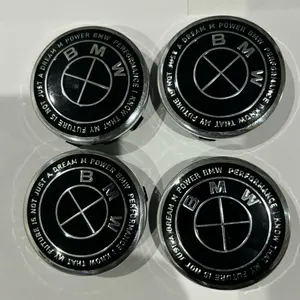 BMW 56mm Black 5x112 Center Caps M Performance Emblem 50th Anniversary Set of Four Hub Caps