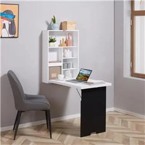 212 Main 836-139 HomCom Wall Mounted Desk Folding Wall Desk with a Blackboard, White
