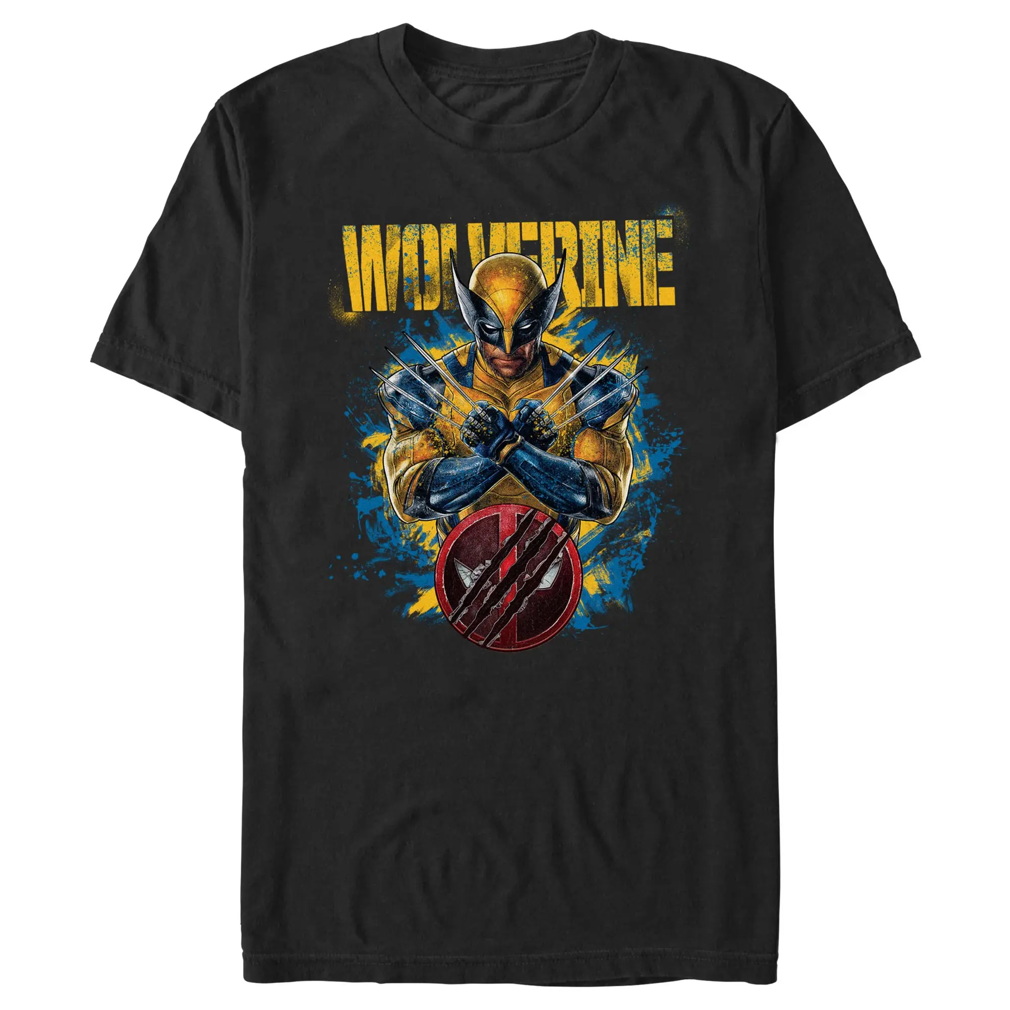 Men's Marvel Deadpool & Wolverine Paint Splatter Apparel, Stylish Casual Distressed Short-Sleeve T-Shirt