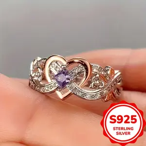1 PCs Elegant 925 Silver Unlimited Thimble with Purple Synthetic Amethyst, Engagement Wedding Ring, Daily and Special Occasion Jewelry, Suitable All Seasons