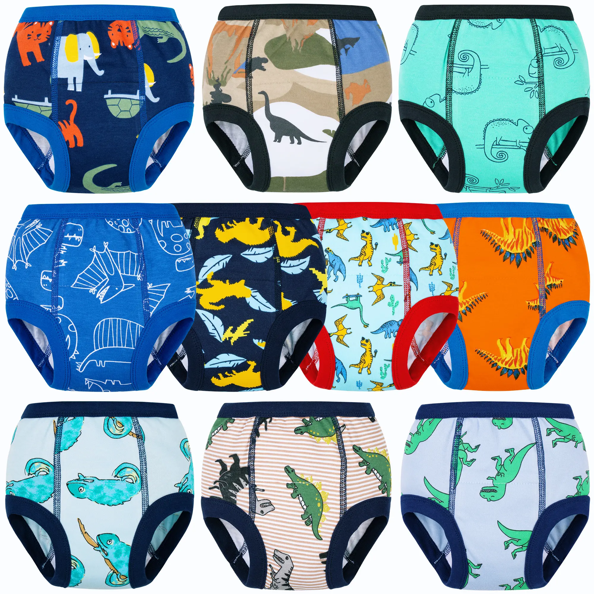 BIG ELEPHANT Training Pants for Toddlers 10 Pack Comfortable 100% Cotton Potty Training Underwear with Dinosaur and Truck Prints，Ideal for Daytime Potty Training