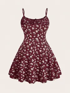 EZwear Sexy Summer Wine Red Knit Bodycon Mini Dress With Spaghetti Strap,Beach Dress Sundress,Holiday Outfits Boho