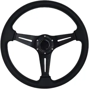 13.8" Auto Racing Steering Wheel Flat Drifting 6 Bolts Car Sport Steering Wheel Pu Leather and Aluminum Spokes with Horn Button