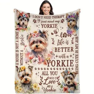 Yorkshire Terrier Pattern Blanket, 1 Count Lovely Dog Pattern Soft Warm Throw, Air-conditioned Room Blanket, Warm Nap Blanket for Home & Office