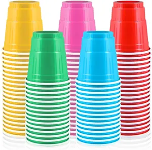100 Pack 2 oz Plastic Shot Cups, Mini Disposable Shot Glasses, 2 oz Party Mini Cups for Bachelorette Party, Birthday, Parties Favor,  Shower Supplies (Multi Colors)
