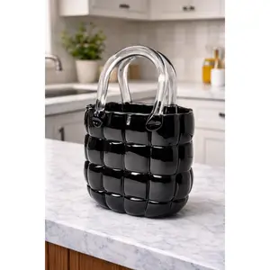 Elegant Handbag Glass Vase - Premium Clear Glass Decorative Item 7.4 x 11 in for Floral Arrangements or Statement Piece