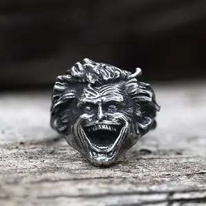 GTHIC Funny Crazy Clown Stainless Steel Ring for Men Daily Wear Fashion Accessory