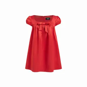 Cider Women's Casual Square Neck Bowknot Ruffled Puff Sleeve Oversized Babydoll Mini Dress