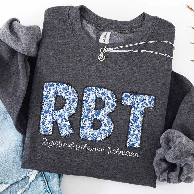 Floral RBT Short Sleeved T-SHIRT / Sweatshirt , Chinoiserie RBT tee, ABA Toile T-Shirt , Therapist tee shirt , Behavior Technician Cotton Fabric