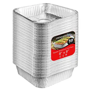 8” Square Aluminum Foil Pans (50 Pack) - Square Foil Cake Pans - Aluminum Foil Baking Pans - Disposable Cake Pans - Recyclable Foil Pans - 8 Inch Square Pans - Disposable Baking Pan - Stock Your Home