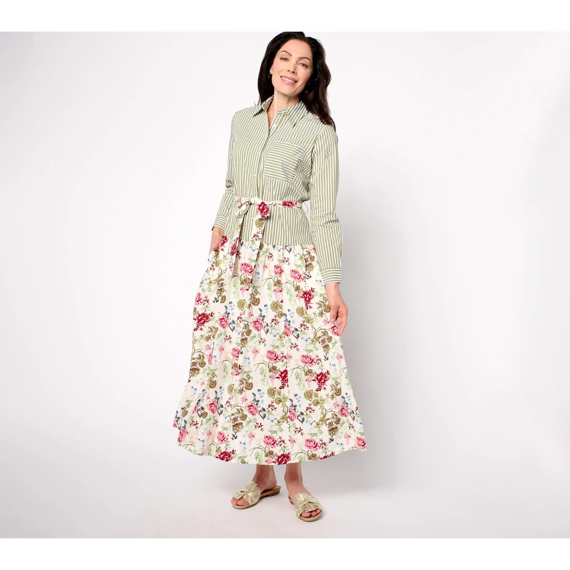 Studio Park x Rosina Grosso Regular Printed Mixed Media Maxi Shirtdress