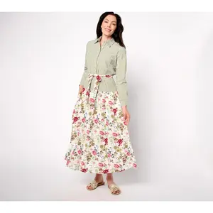 Studio Park x Rosina Grosso Regular Printed Mixed Media Maxi Shirtdress