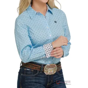 CAMISA PARA MUJERES CINCH AZUL/ESTRELLAS NEGRAS MSW9165023