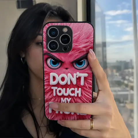 Don't Touch My Phone!  Sassy Furry Monster Magnetic Glass Case for iPhone 17 16 15 14 13 12 11 Pro Max/Galaxy S26 S25 S24 S23 S22 S21, Funny Introvert MagSafe Cover  ---975