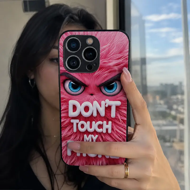 Don't Touch My Phone!  Sassy Furry Monster Magnetic Glass Case for iPhone 17 16 15 14 13 12 11 Pro Max/Galaxy S26 S25 S24 S23 S22 S21, Funny Introvert MagSafe Cover  ---975