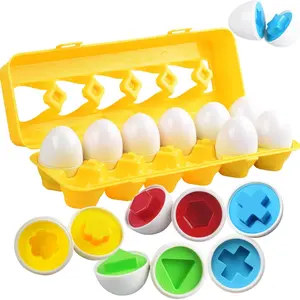 Matching Eggs 12 pcs Set Color & Shape Recoginition Sorter Puzzle for Toddlers Easter Travel Game Early Learning Educational Fine Motor Skill Montessori Gift for Year Old Kids Toddler Playset