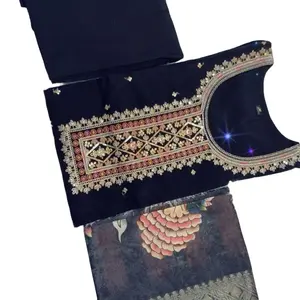 Black Women's Indian Suit with Golden Embroidery, Comfortable Fit, Suitable for Various Occasions - Womenswear