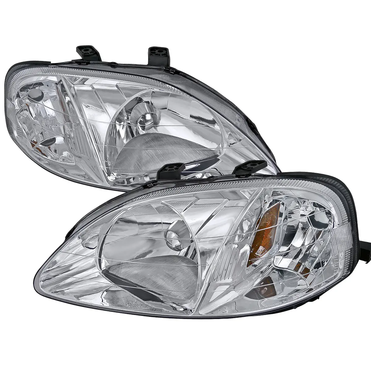 1999-2000 Honda Civic Crystal Headlights w/ Amber Reflector (Chrome Housing/Clear Lens)