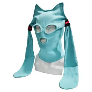 Cartoon Hatsune Miku Kawaii Cat Ear Weaving Mask Headgear Cute Anime Game Cosplay Funny Hat Costume Face Helmet Props Gift
