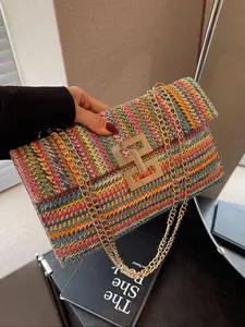 Women's Fashionable Colorful Chain Decor Crossbody Bag, Casual Versatile Shoulder Bag for Daily Used, Trendy All-match Commuter Bag