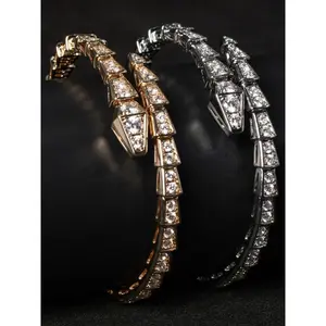 Elegant Snake Design Bracelet for Women, Luxury Zircon Embellished Open Bangle, Fashionable Animal Jewelry Accessory, Cubic Zirconia Bracelet