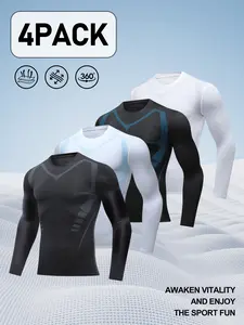 4 Pack Men's Cool Dry Compression Shirts, Long Sleeve Athletic Base Layer Tops, Stretchy Sports Undershirts for Men, Gym, Running & Outdoor Activities