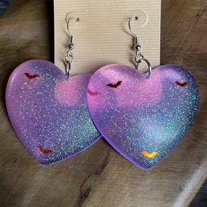 Purple Bat Heart Earrings