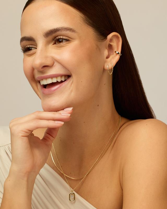 PAVOI 14K Gold Chain Earrings for Women | Double Piercing Dangle Chain Huggie Hoop Earrings |Double Cubic Zirconia  Stud Ear Cuff Earrings for Women