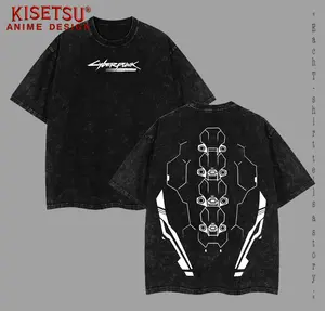Cyberpunk 2077 Anime Game Double Printed Oversize Lightweight Acid Washed Graphic Tee Man Top Cotton Streetwear T-Shirt, Gift For Anime Game Lover