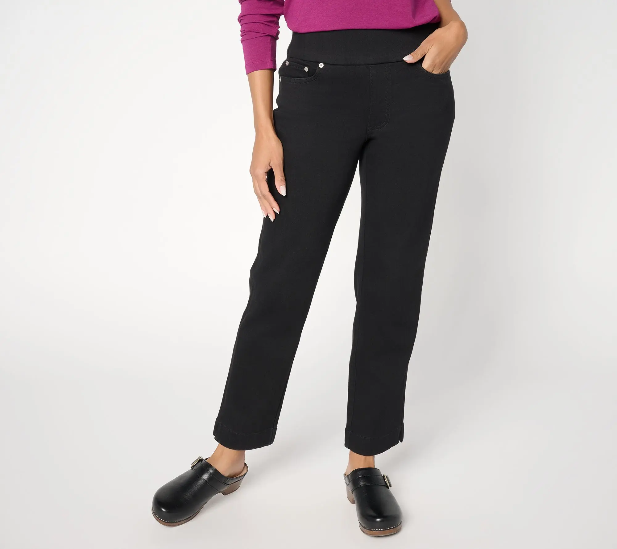 Denim & Co. Regular Black "How Smooth" Straight Leg Cozy Touch Jean