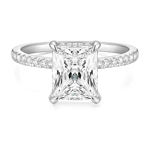 EAMTI 4CT Engagement Ring for Women Radiant Cut Cubic Zirconia Wedding Band CZ Promise Anniversary Ring