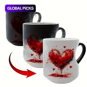 1pc 11oz 325ml Magic Color-Changing Mug - Ceramic Coffee Mug - Thermosensitive Ceramic Cup Changes Color When Hot Drinks Are Added (-Activated), White with Red Hearts Design, Hand Wash Only, Reusable Gift for, Tea, Cocoa